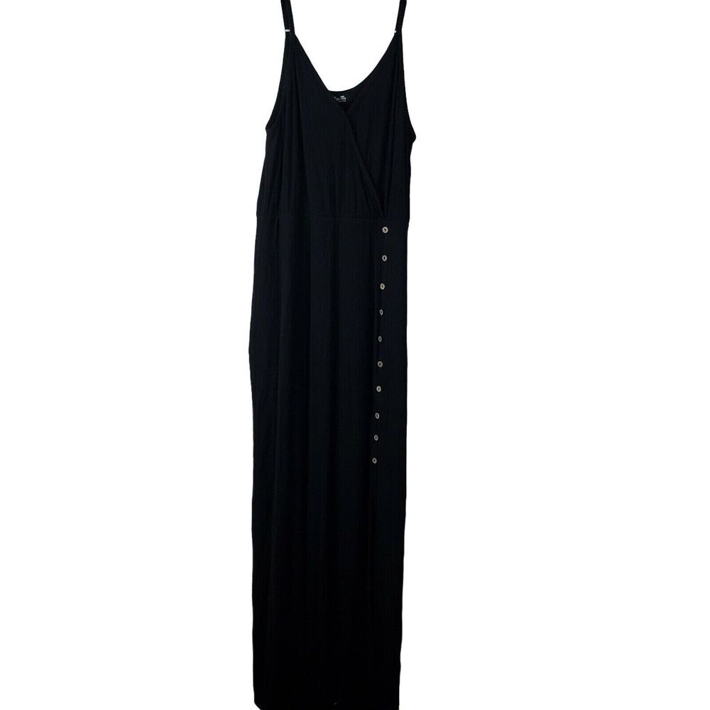 Miss Me Black Ribbed Slinky Maxi Dress Spaghetti Strap Vneck‎ Size M